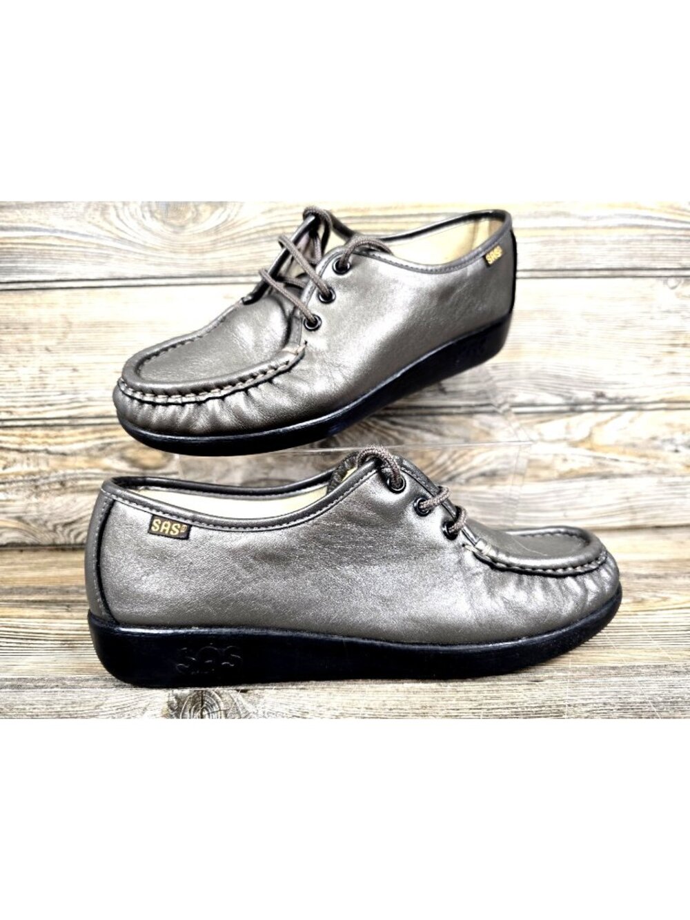 SAS Siesta Pewter Metallic Leather Comfort Shoes Women's Size 7.5